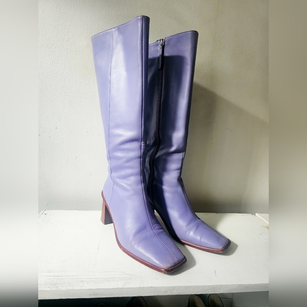 ALOHAS East Leather Jasmine Purple Knee High Boot Block Heel US 7.5 - 8 EU 38